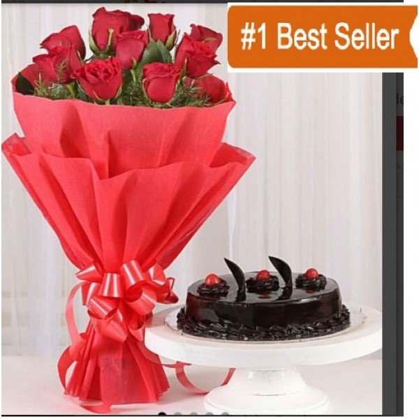 Red 5 Roses with  half kg Cake Standard.
