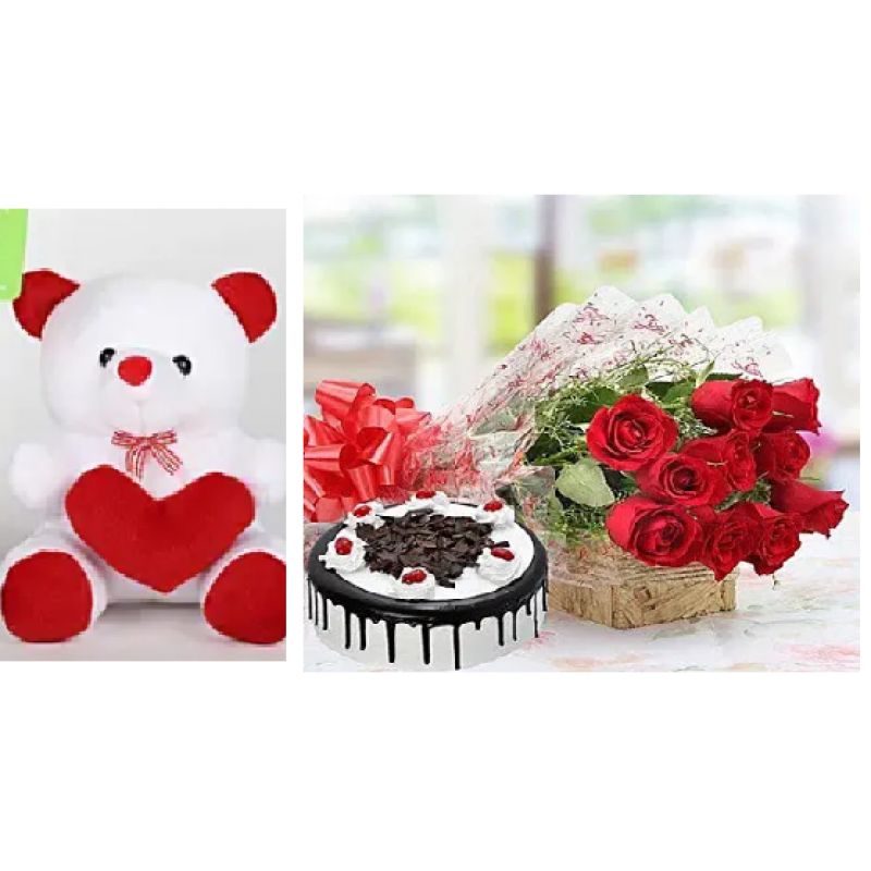 combo Black Forest cake with 5 rose& taddy.