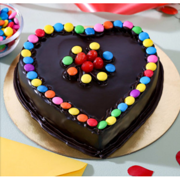 Heart Shaped Chocolate Cake With Gems.